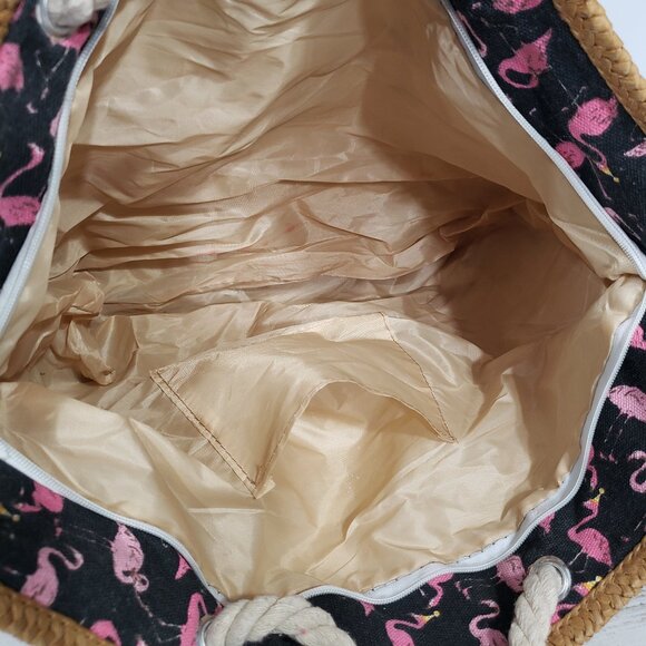 Turks & Caicos  Burlap Jute Tote Bag with Flamingos  Rope Handle - Picture 6 of 6